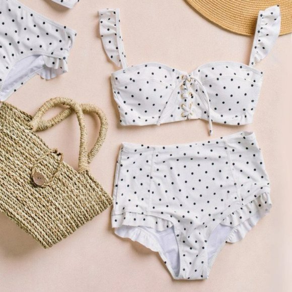 NWOT MARINA WEST Polka Dot Ruffle High Waist Bikini Set size M - Picture 4 of 9